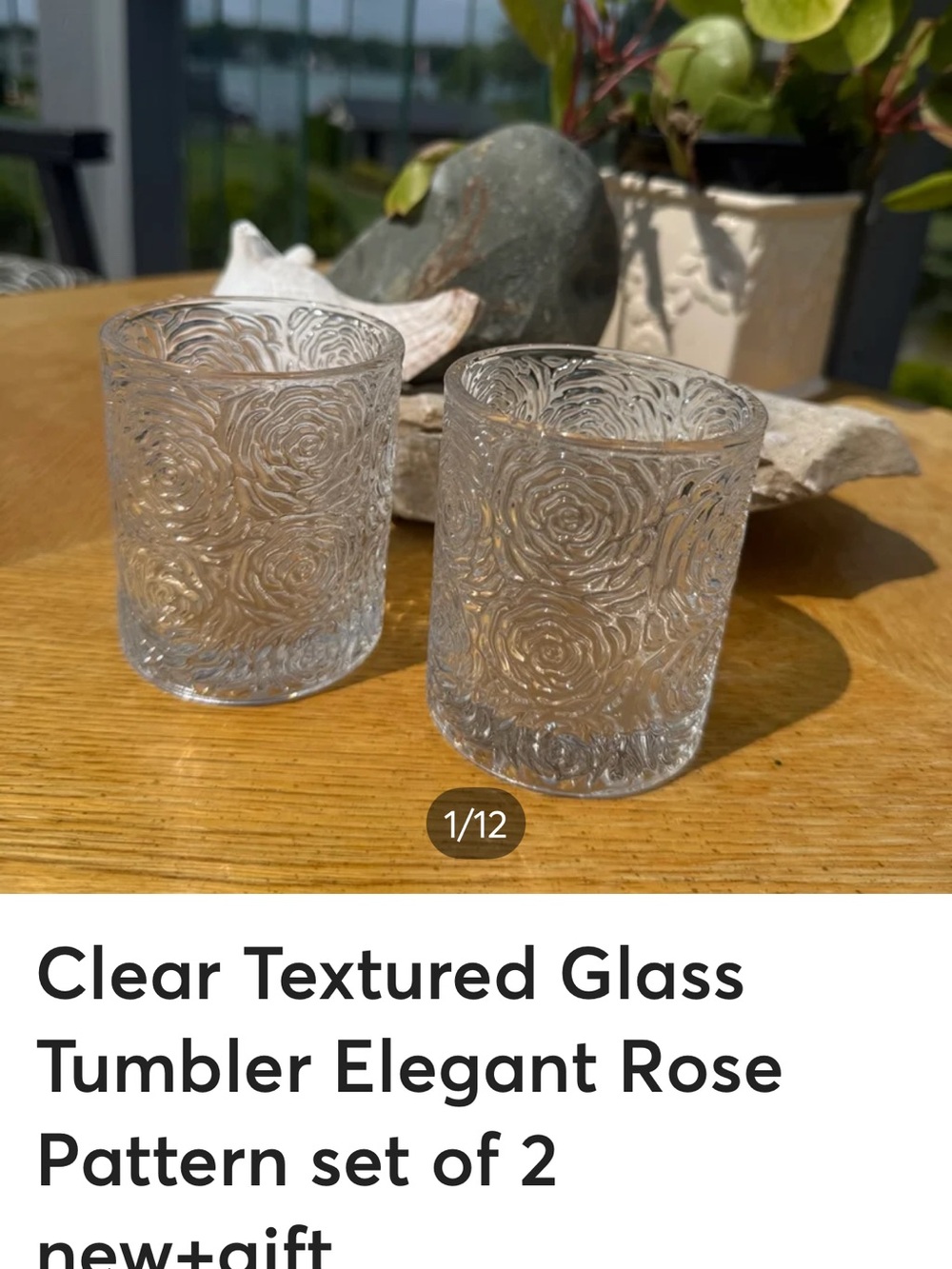 Clear Textured Glass  
Tumbler Elegant Rose
Pattern set of 2